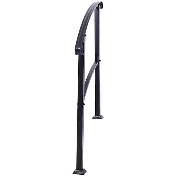 Angel Sar 55 in. H x 37 in. W Black Wrought Iron Handrails, Outdoor Stair Railing Kit for 1 Steps or 3 Steps