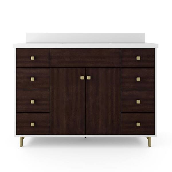 SCOTT LIVING LaRue 36 in. W x 20 in. D x 34.5 in. H Bathroom Vanity in Bright White, Cherry with Quartz Top in White with White Basin