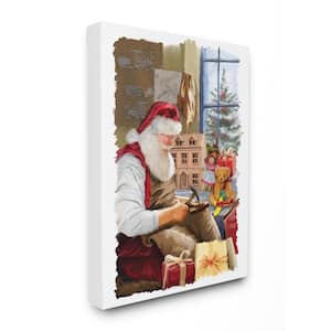 16 in. x 20 in."Holiday Santa Creating Toys and Winter Window Scene Painting" by Artist P.S. Art Canvas Wall Art