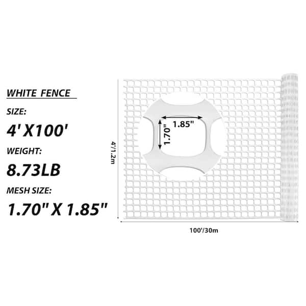4 ft. x 100 ft. Plastic Safety Fence with 100 Zip Ties for Garden Fencing, White
