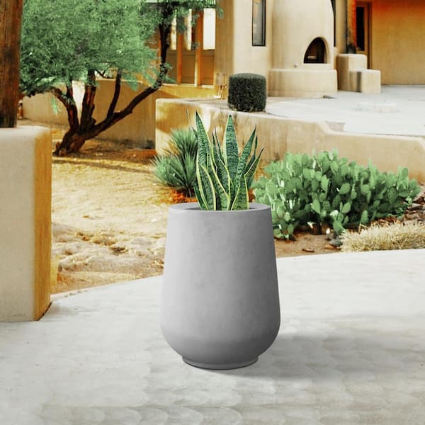 PLANTARA 14 in. H Round Raw Concrete Planter Pot, Modern Planter with Drainage Hole, Flower Pot for Outdoor