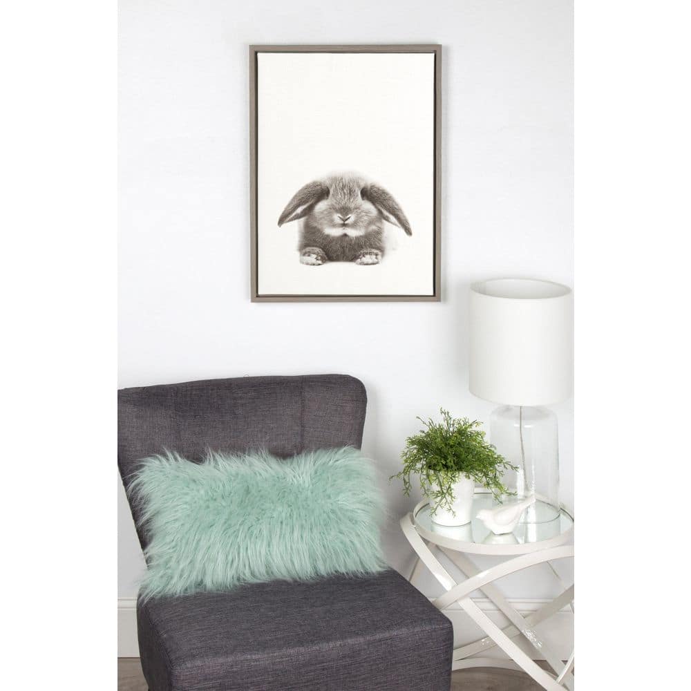 Black and White Rabbit Framed Canvas Art, 24" x 18"