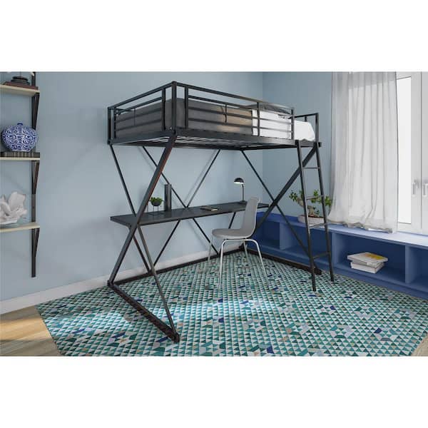 Dhp Cora Black Twin Loft Bed With Desk, Dhp Loft Bed Curtain Set