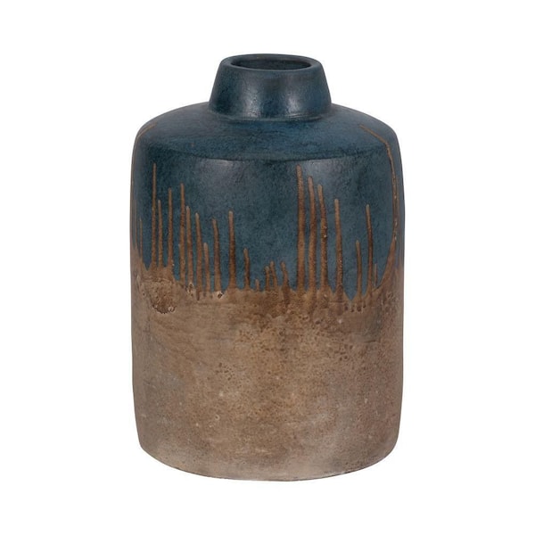 Liv & Skye 12 in. Blue/Ivory Ceramic Two-Tone Decorative Vase