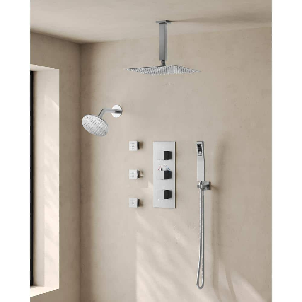 EVERSTEIN 8-Spray Patterns 12, 6 in. Dual Shower Head Wall and Ceiling ...