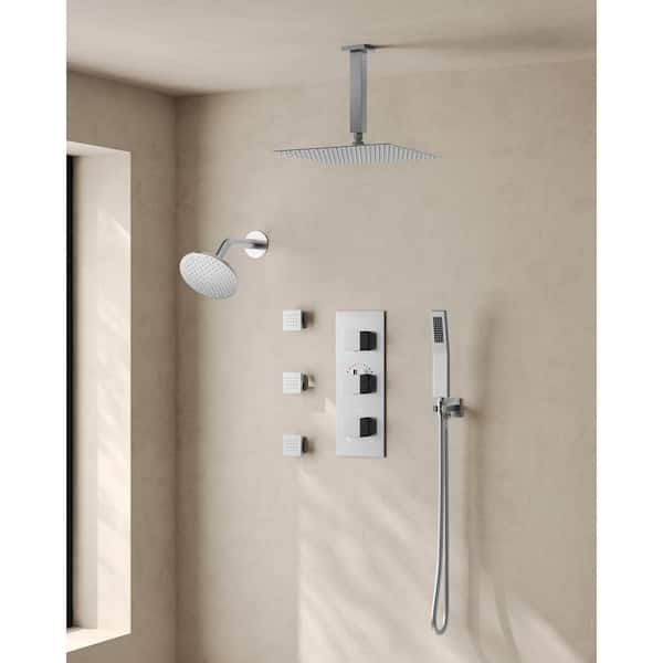EVERSTEIN 8-Spray Patterns 2.5 GPM 12, 6 in. Dual Shower Head Wall and Ceiling Mount Fixed Shower Head with Handheld