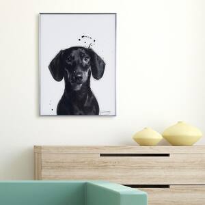 "Dachshund' Black and White Dog Paintings on Reverse Printed Glass Framed Wall Art