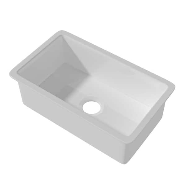 32 in. Fireclay Kitchen Sink Single Bowl Undermount/Drop-In White Kitchen Sink with Bottom Grid and Basket Strainer