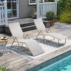 2-Piece Adjustable Aluminum Outdoor Chaise Lounge in White Gray