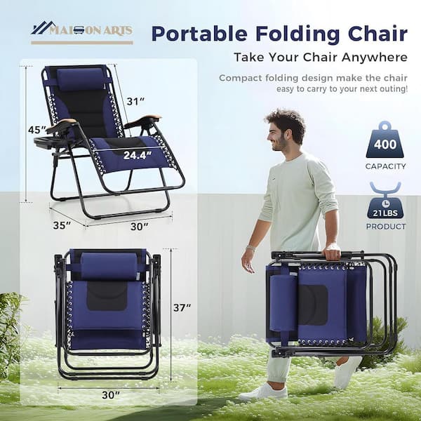 ITOPFOX Oversized Blue Metal Reclining Lawn Chair Wide Seat