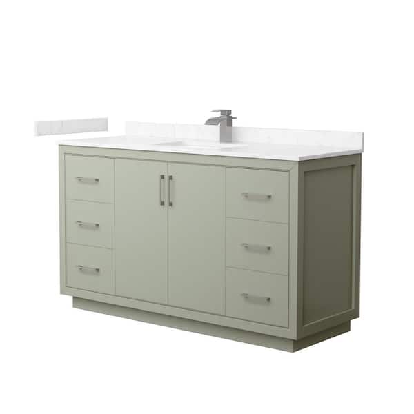 Wyndham Collection Icon 60 in. W x 22 in. D x 35 in. H Single Bath Vanity in Light Green with Carrara Cultured Marble Top