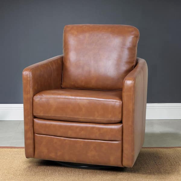 JAYDEN CREATION Denver Mid-Century Modern Camel LuxeComfort Upholstered Swivel Curved Barrel Chair with a Metal Base
