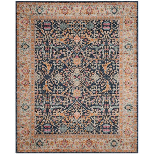 SAFAVIEH Madison Navy/Cream 9 ft. x 12 ft. Antique Border Area Rug
