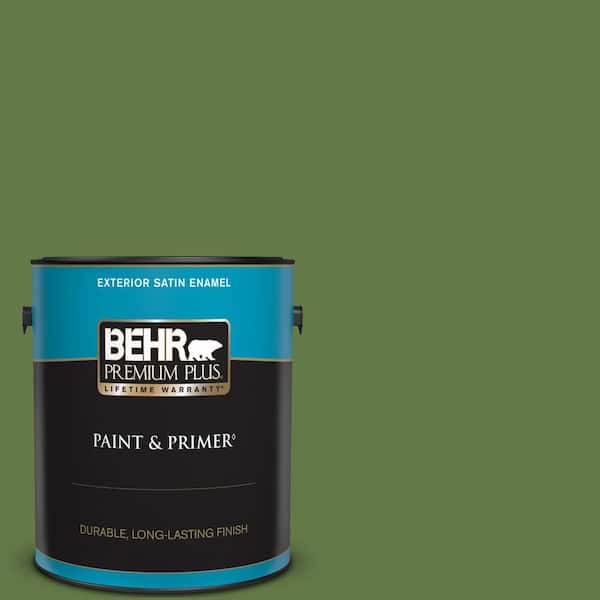 BEHR PREMIUM PLUS 1 gal. #M370-7 Mown Grass Satin Enamel Exterior Paint & Primer