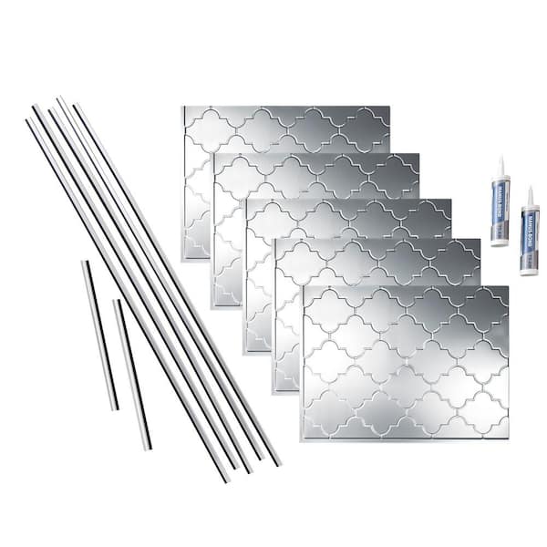 Fasade Monaco 18 in. x 24 in. Brushed Aluminum Vinyl Decorative Wall Tile Backsplash 15 sq. ft. Kit