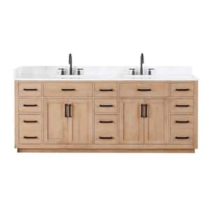 Gavino 84 in.W x 22 in.D x 34 in.H Bath Vanity in Light Brown with Grain White Composite Stone Top