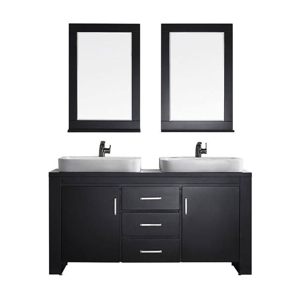 Vinnova Pascara 63 in. W x 21 in. D Vanity in Espresso with Wood Vanity Top in Espresso with White Vessel Basin with Mirror