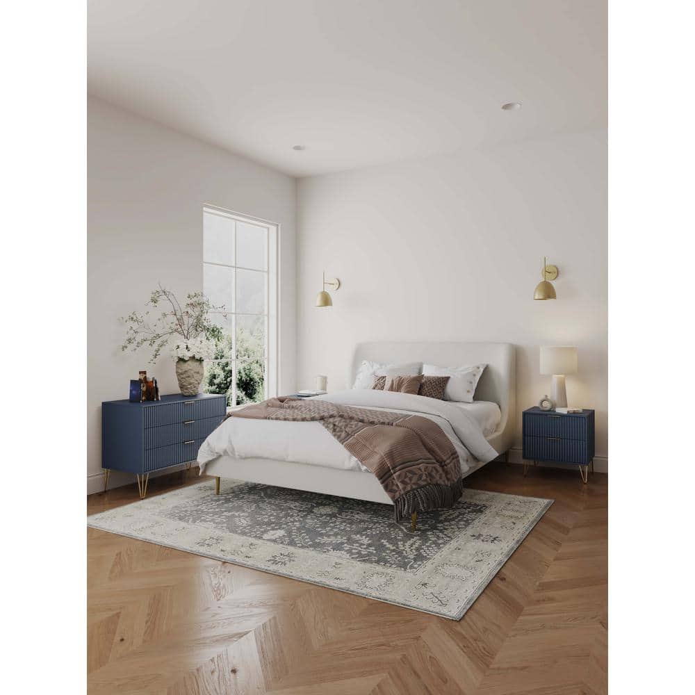 DUMBO Midnight Blue 2-Drawer 20.07 in. Nightstand and 3-Drawer 35.19 in. Dresser with SNAP Tool-Free Assembly