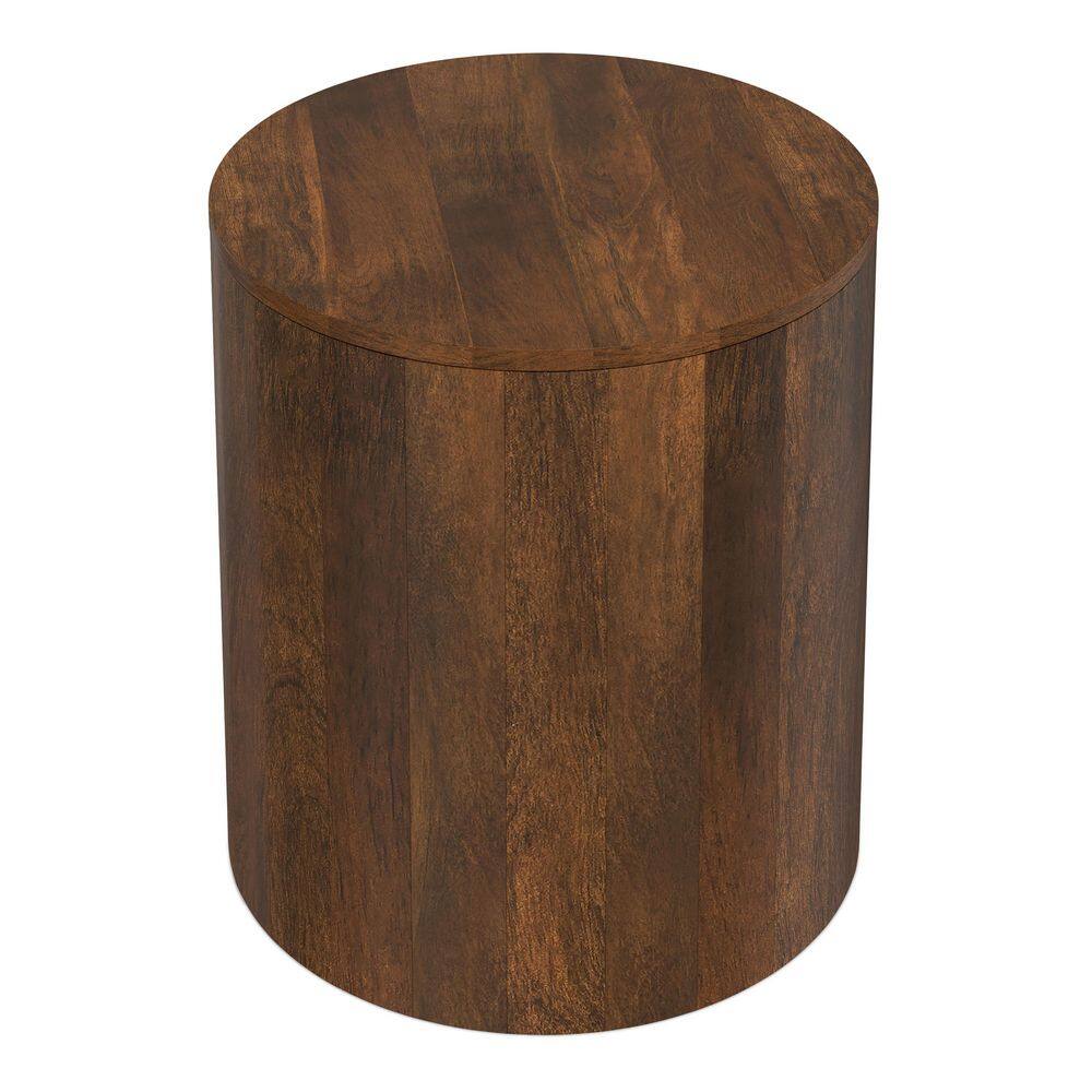 Millbury 20 in. W Walnut Brown Round Solid Mango Wood End Table with Handcrafted Design - thumbnail 6