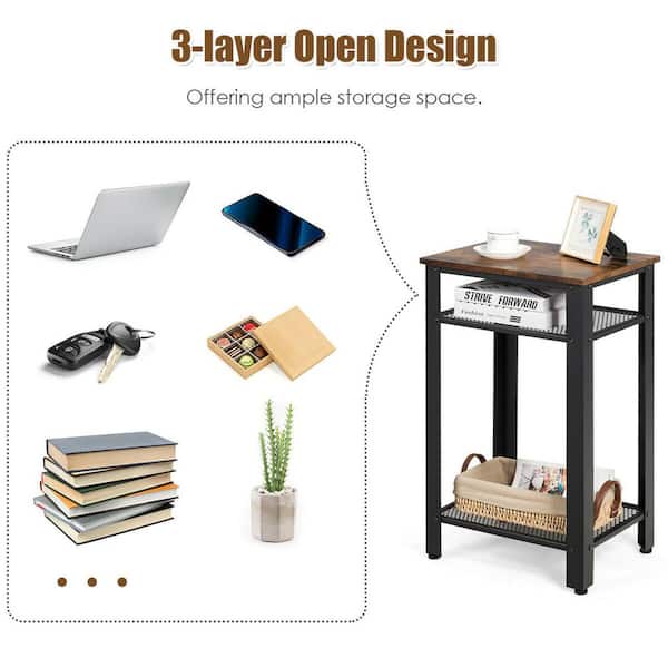 Costway Industrial 29.5 in. 3-Tier Tall Nightstand Side End