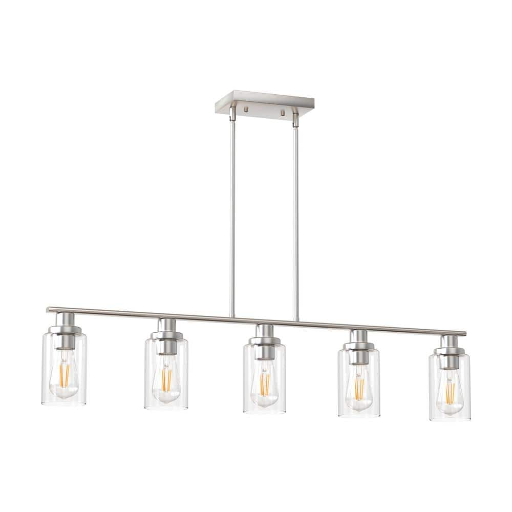 YANSUN 5-Light Brushed Nickel Modern Kitchen Island Pendant Lighting ...