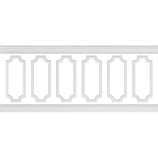 Ekena Millwork 94 1/2 in. (Adjustable 40 in. to 44 in.) 26 sq. ft. Polyurethane Ashford Scalloped Panel Wainscot Kit Primed