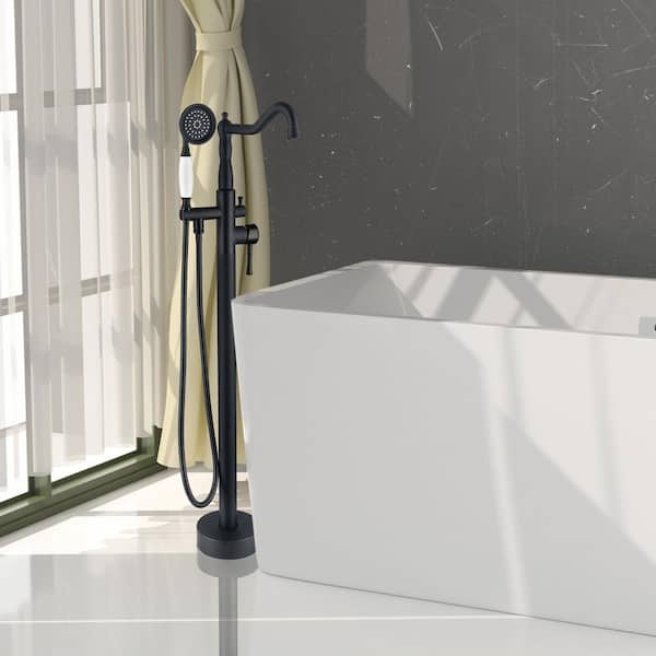 Single-Handle Classical Freestanding Bathtub Faucet with Hand Shower in Matte Black