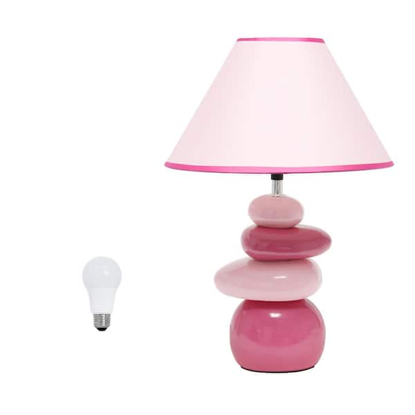 Creekwood home Priva 17.25 in. Pink Contemporary Ceramic Stacking Stones Table Desk Lamp with LED Bulb