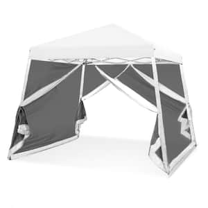 10 ft. x 10 ft. White Slant Leg Easy Setup Pop Up Gazebo Tent with Mosquito Netting