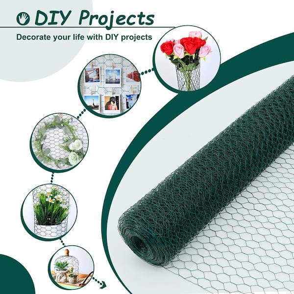 3.6 ft. x 196.85 ft. Galvanized Hexagonal Floral Green Welded Wire, Anti-Rust Chicken Wire Poultry Netting Cage