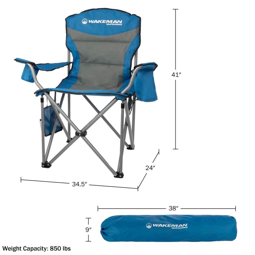 Oversized Blue and Gray Heavy Duty Folding Camping Chair