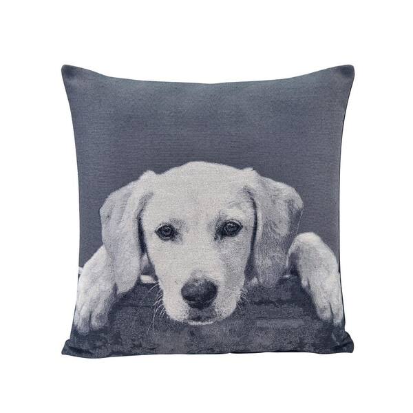 DANYA B Labrador Puppy Grey Animal Print Polyester 17 in. x 17 in. Throw Pillow