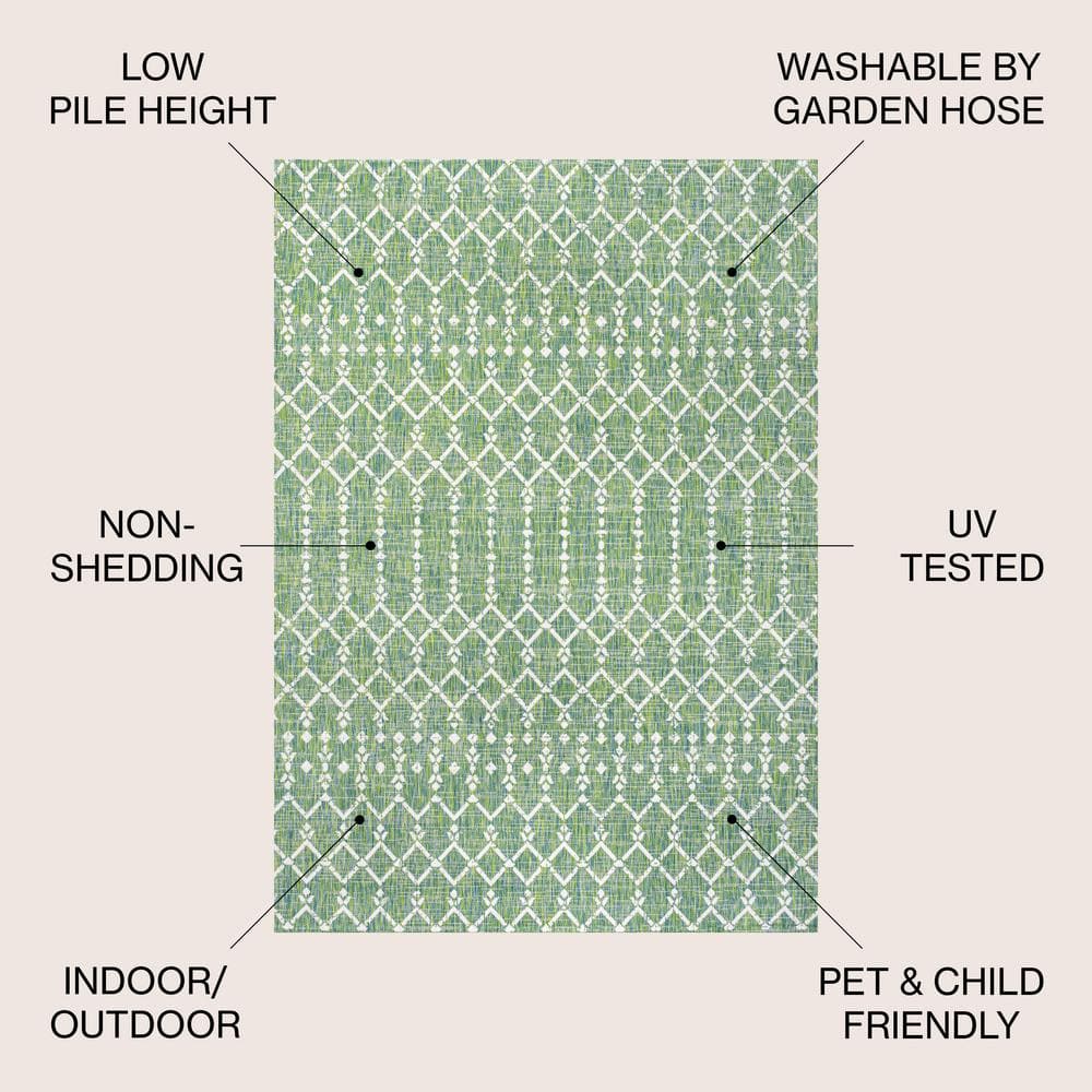 Boho-Chic Cream/Green Moroccan-Inspired Indoor/Outdoor Area Rug