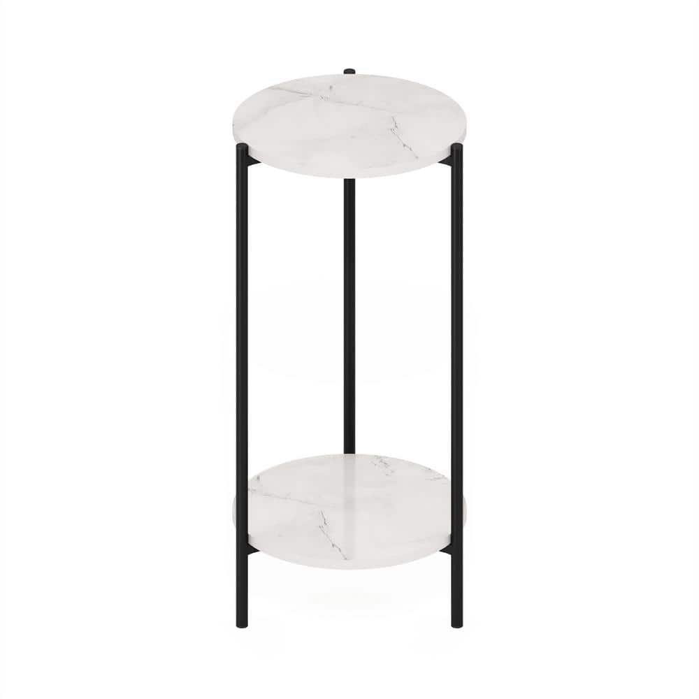 Marble White Round 2-Tier Side Table with Metal Legs
