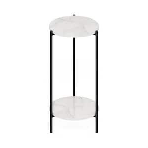 Besi 11.57 in. Marble White Round Wood End Table