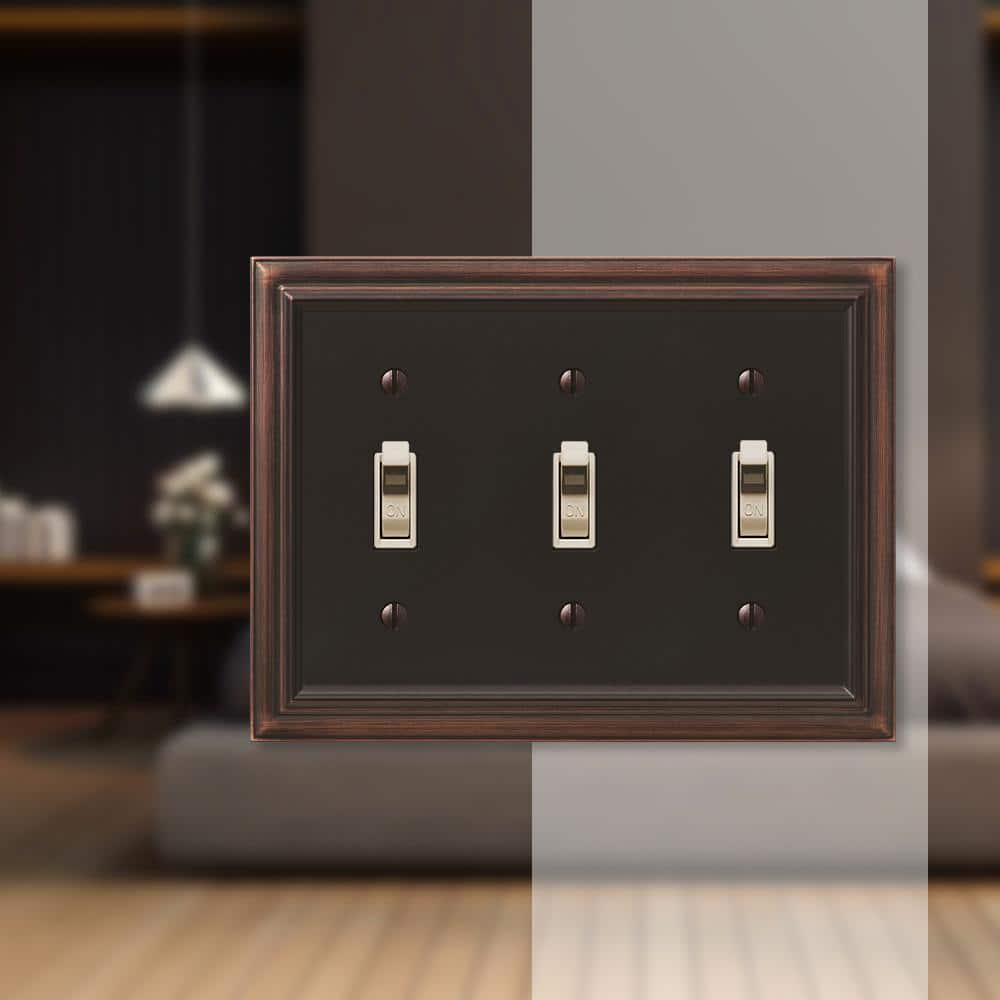 Aged Bronze Triple Toggle Cast Metal Wall Plate