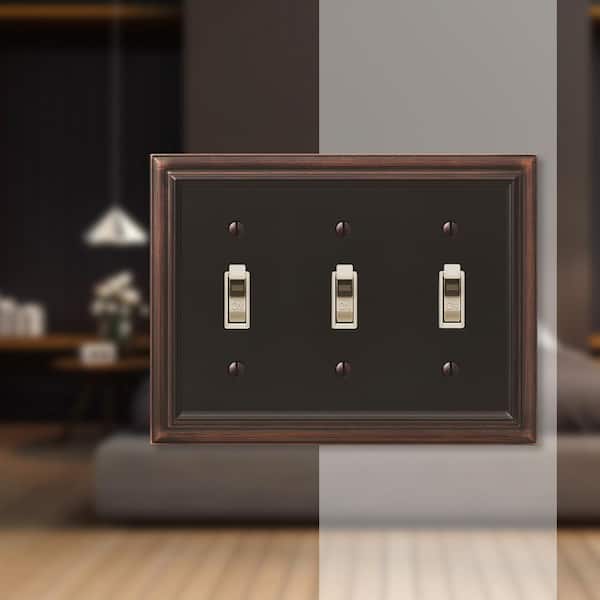 Continental 3 Gang Toggle Metal Wall Plate - Aged Bronze