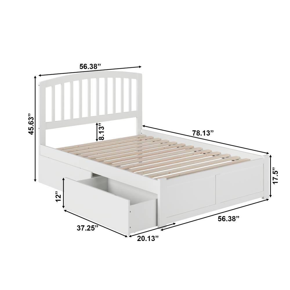 Richmond Full White Wood Platform Bed with Storage Drawers