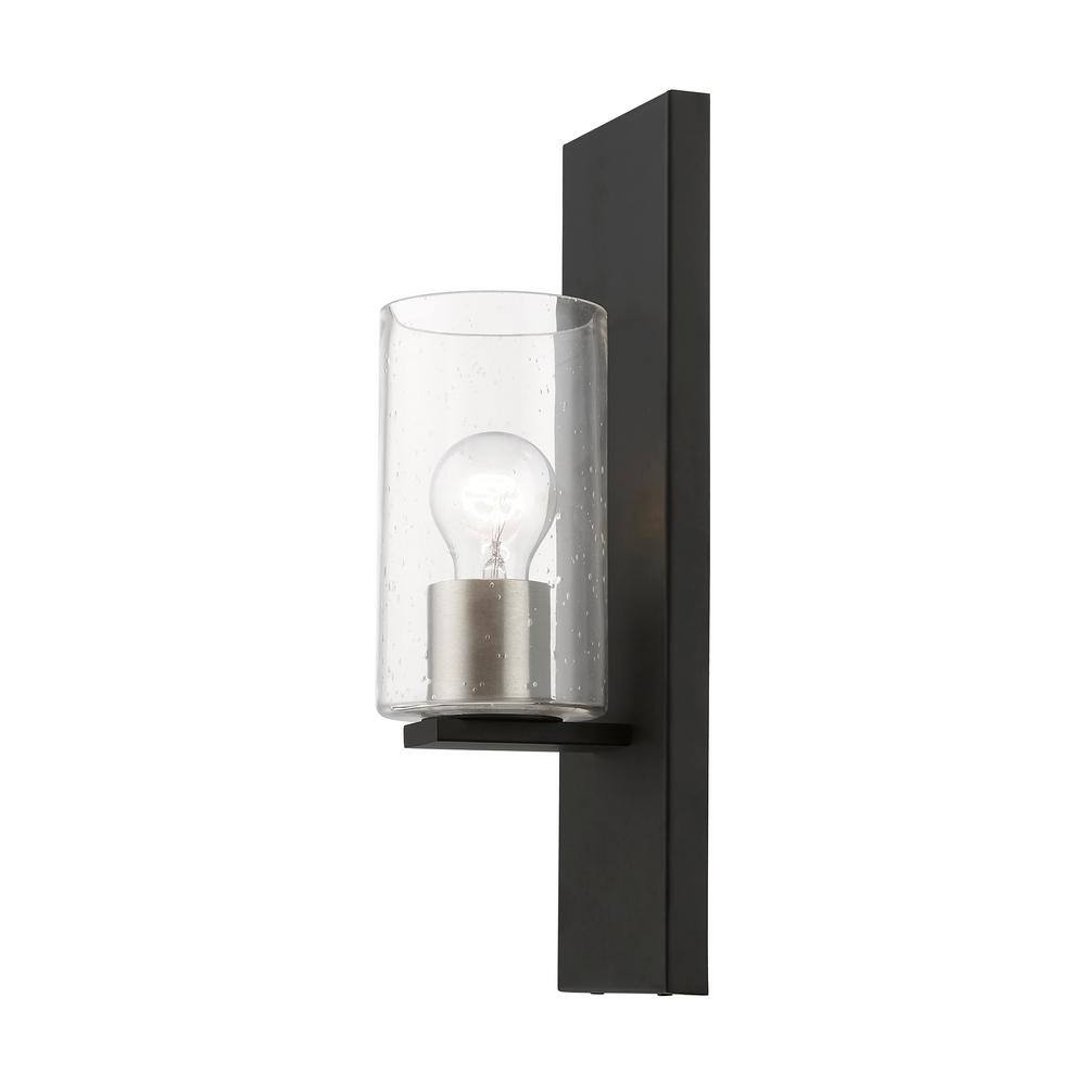 Black and Brushed Nickel 1-Light Sconce with Clear Seeded Glass