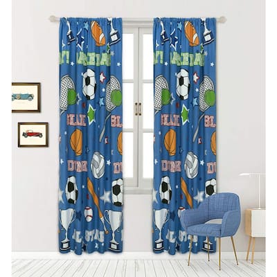 Game Day 48 in x 84 in Microfiber Light Filtering Window Panel in Blue (2-pack)