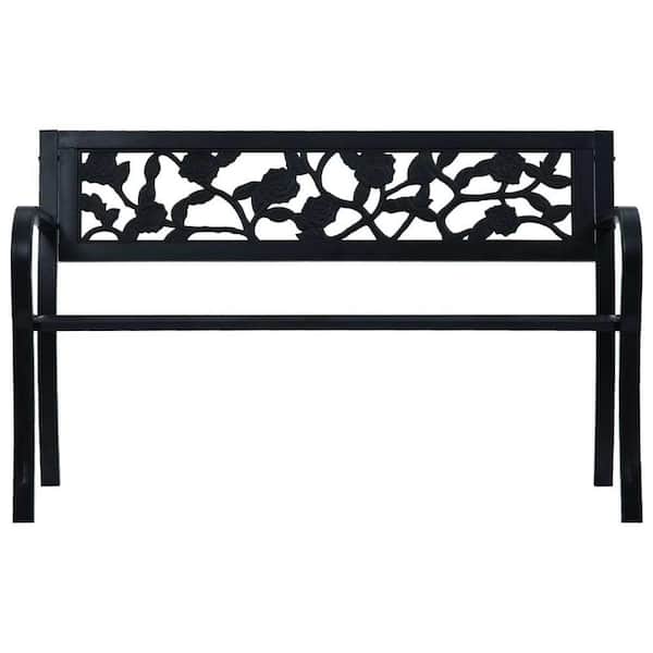 Movisa 49.2 in. Black Metal Outdoor Patio Bench