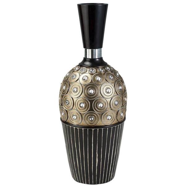 ORE International 6 in. x 16.25 in. Traditional Black and Gold Decorative Vase