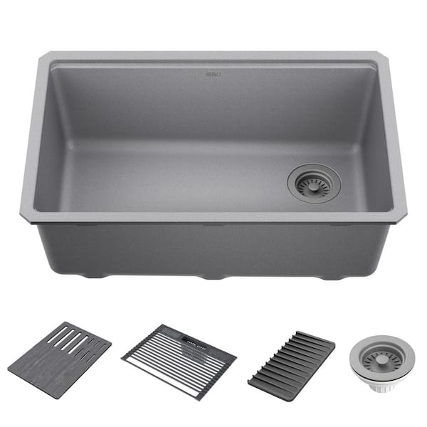 Delta Everest Dark Grey Granite Composite 30 in. Single Bowl Undermount Workstation Kitchen Sink with Accessories