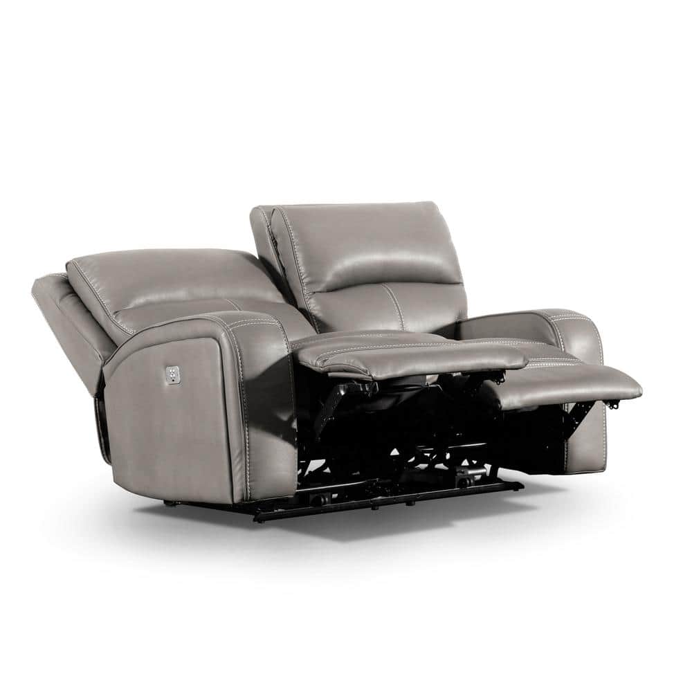Furniture of America Jove 62 in. Taupe High Grade Leatherette 2-Seater Loveseat Recliner With USB Port And Adjustable Headrest, Brown