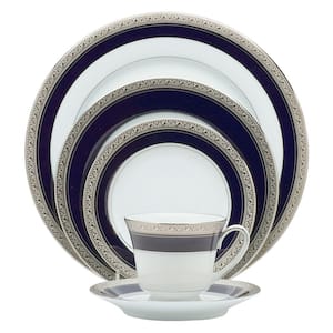 Crestwood Cobalt Platinum 5-Piece (White) Porcelain Place Setting, Service for 1