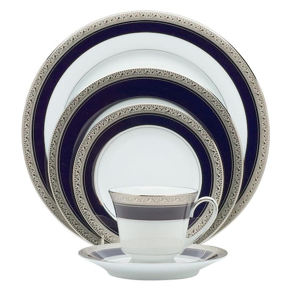 Noritake Crestwood Cobalt Platinum 5-Piece (White) Porcelain Place Setting, Service for 1
