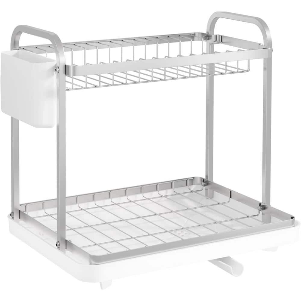 2-Tier Dish Rack Drying with Drainboard and Cutlery Holder Organizers and S