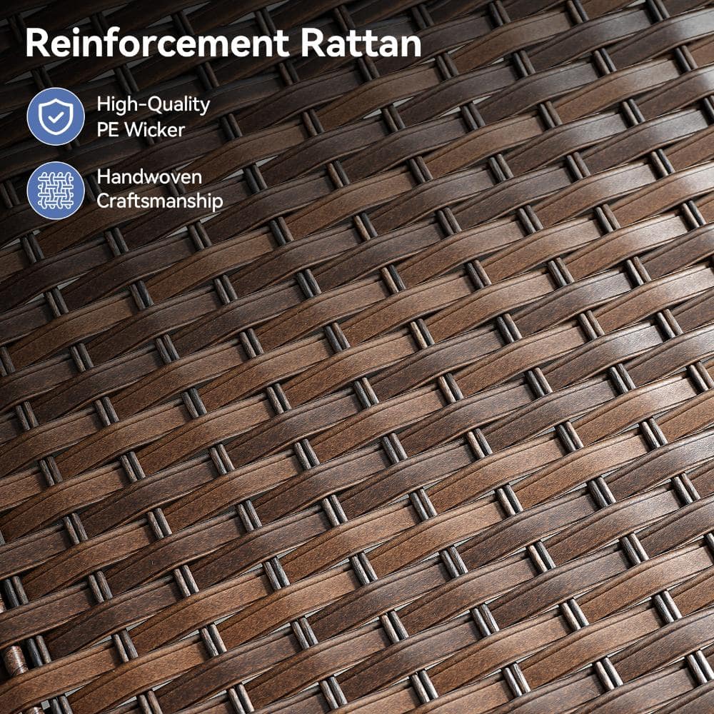 Detail of the reinforced rattan weaving texture of the furniture.