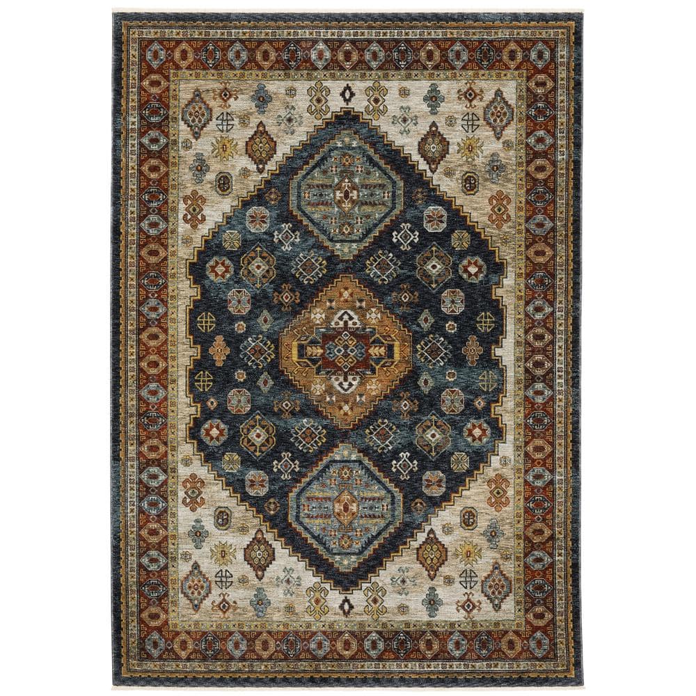 Ambrose Blue/Multi 5 ft. x 8. ft. Oriental Medallion Polyester Fringe Edge Indoor Area Rug price history on PriceWatchPro