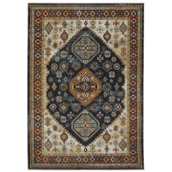 Ambrose Blue/Multi 10 ft. x 13. ft. Oriental Medallion Polyester Fringe Edge Indoor Area Rug